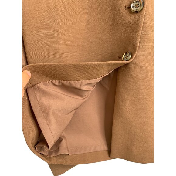 Womens Skirt Suit WHBM Color Block Asym Zip Detail Midi Length Tan Sz 4 7047 - Picture 4 of 11